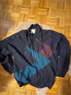 Brooks Navy Windbreaker with Teal and Maroon Chevron Panels